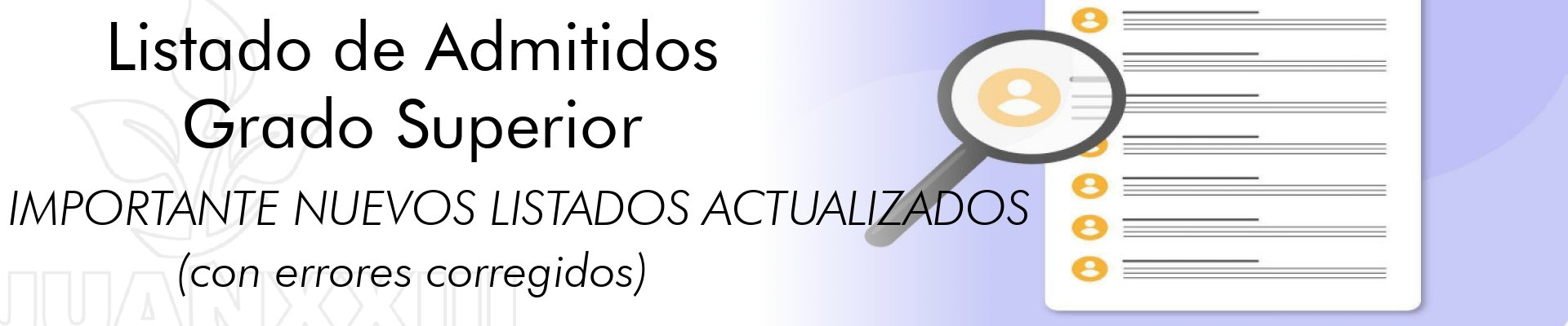 Lista de admitidos en Grado Superior Curso 2026-2027
